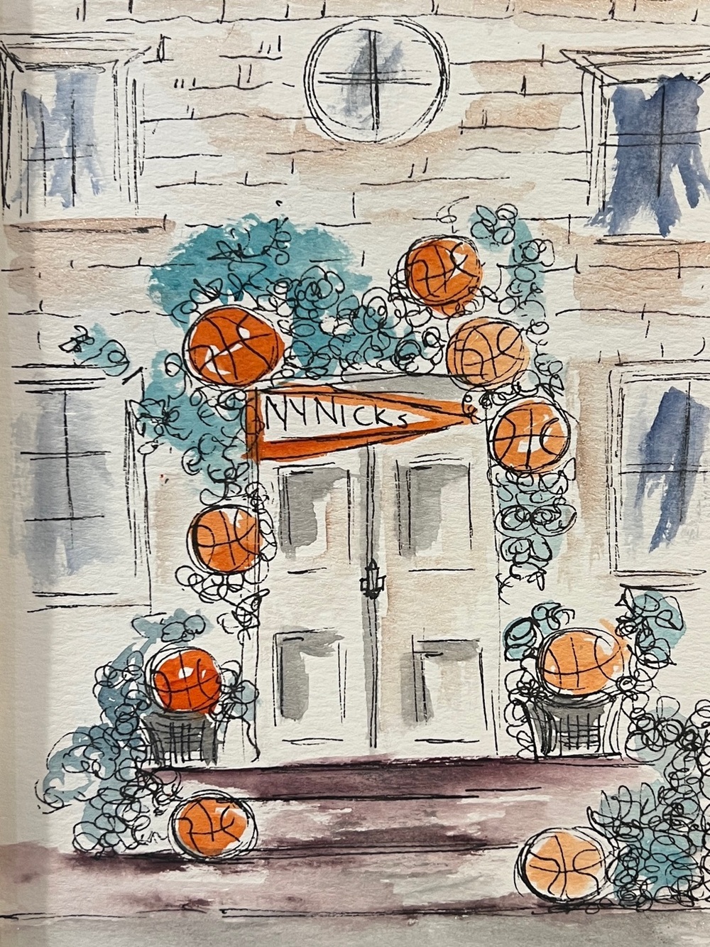 Original hand painted New York City brownstone go New York Knicks